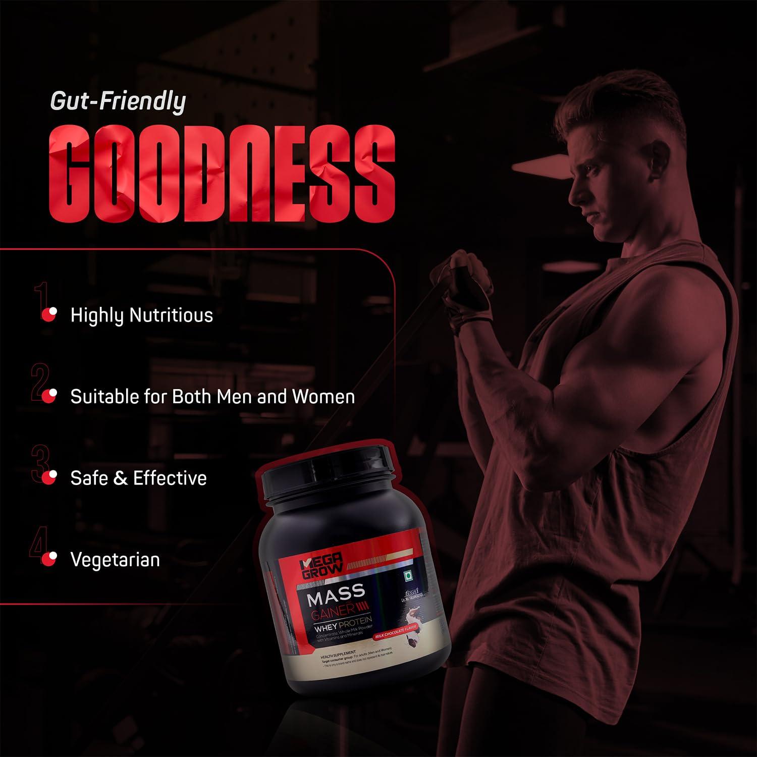 MEGAGROW MEGAGROW Mass Gainer 1Kg,Milk Chocolate Flavor-High Calorie Weight Gain Protein Powder,Bulking Supplement Powder,Mass & Weight Gainer Shakes For Men & Women Total 10 Servings