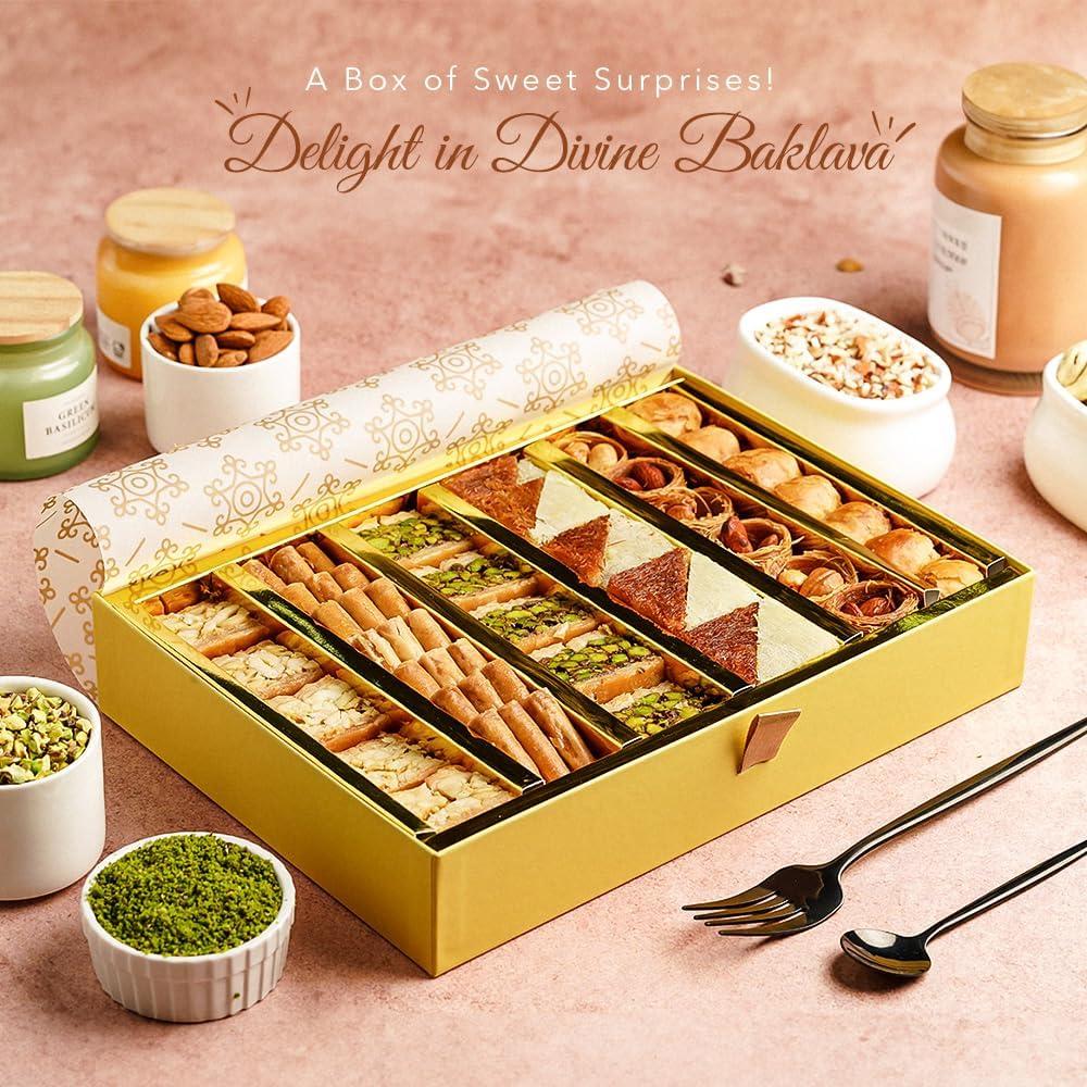 Gourmet Baklava Gourmet Baklava Assorted Baklavas Sweets (500 grams) of Cashew, Pista & Almond Baklava, Balloria, Lady Finger, Almond & Cashew Nest With Fresh Ghee, Nuts and Honey Packed in Imperial Gift Box