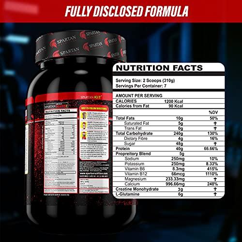 SPARTAN Spartan Nutrition Mega Mass Pro High Protein and High Calorie Mass Gainer / Weight Gainer Powder - 2.2 lbs, 1KG (French Vanilla) with Vitamins and Minerals