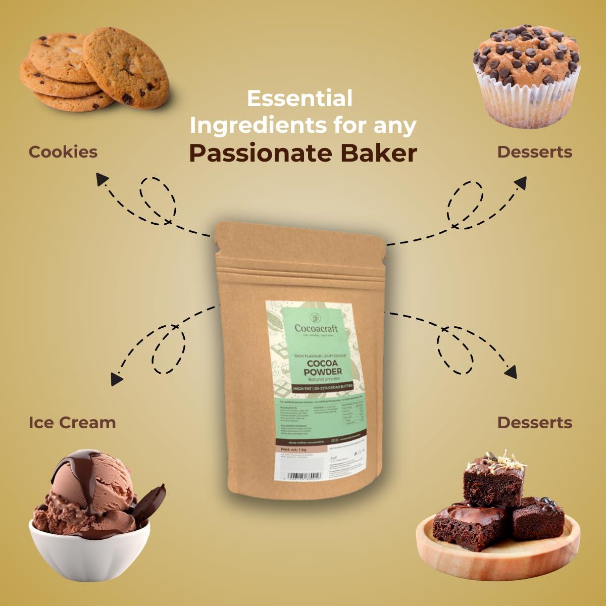 COCOACRAFT Cocoacraft Dark Cocoa Powder with 20% Cacao Butter (1KG) 100% Dutch Process | Handmade Artisanal Cocoa Powder from Kerala | Used in Baking, cooking, etc. (Natural Process, 1 Kg)