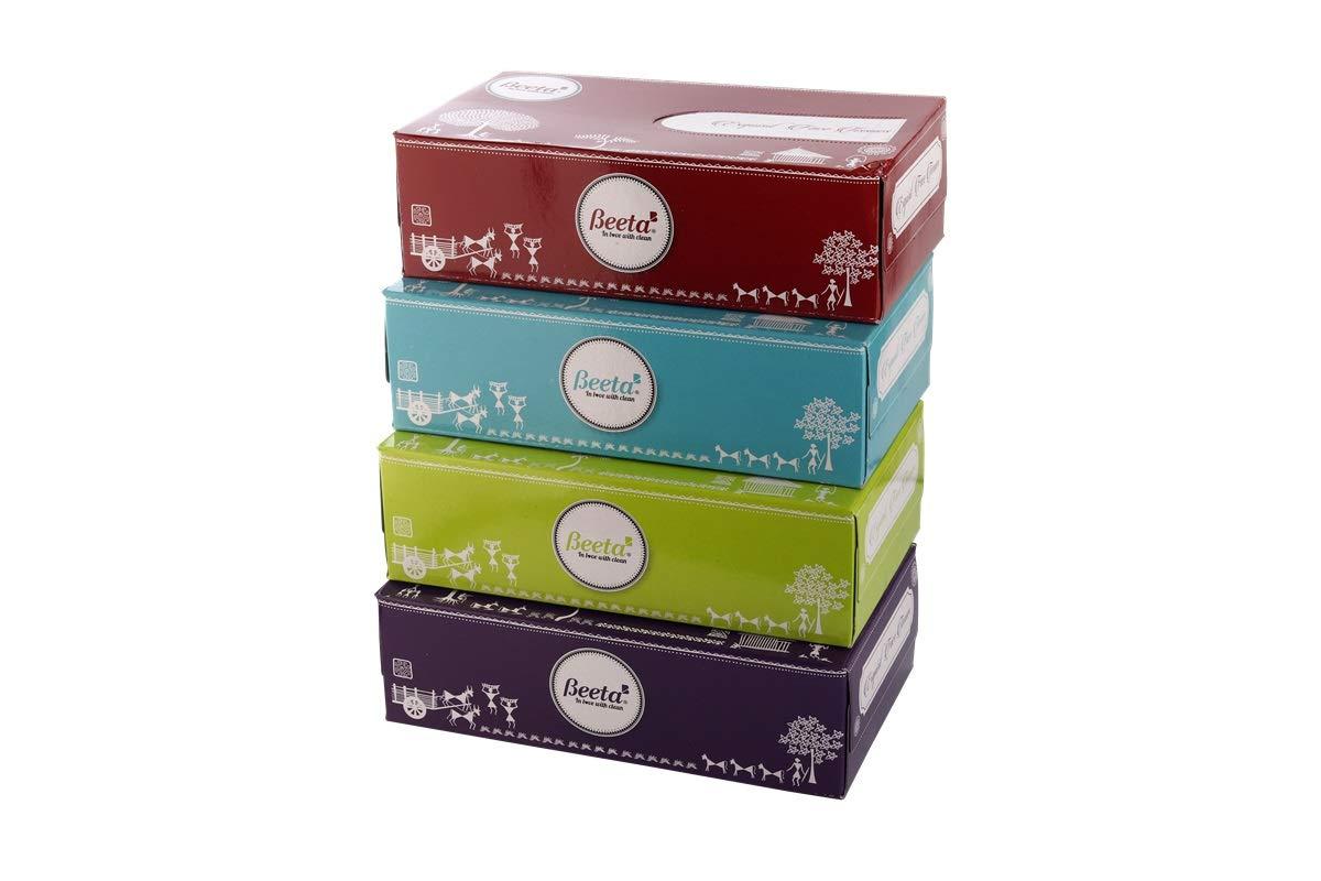 Beeta Beeta Tissue Box Facial Tissue for Home and Business Exq. Face Tissue Indian (Pack of 4)-Prime Soft and Highly Absorbent 100% Natural Cellulose Fiber