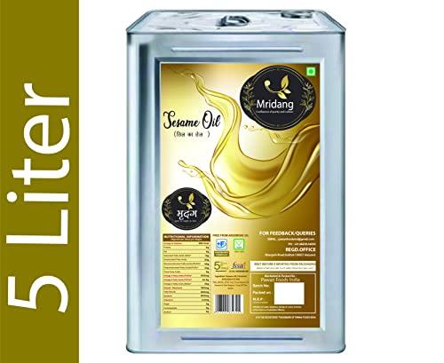 Mridang Mridang Premium Cold Pressed Sesame Gingelly Oil (Til Ka Tel) - 5L Tin | 100% Vegan, Healthy, Natural Cooking Oil