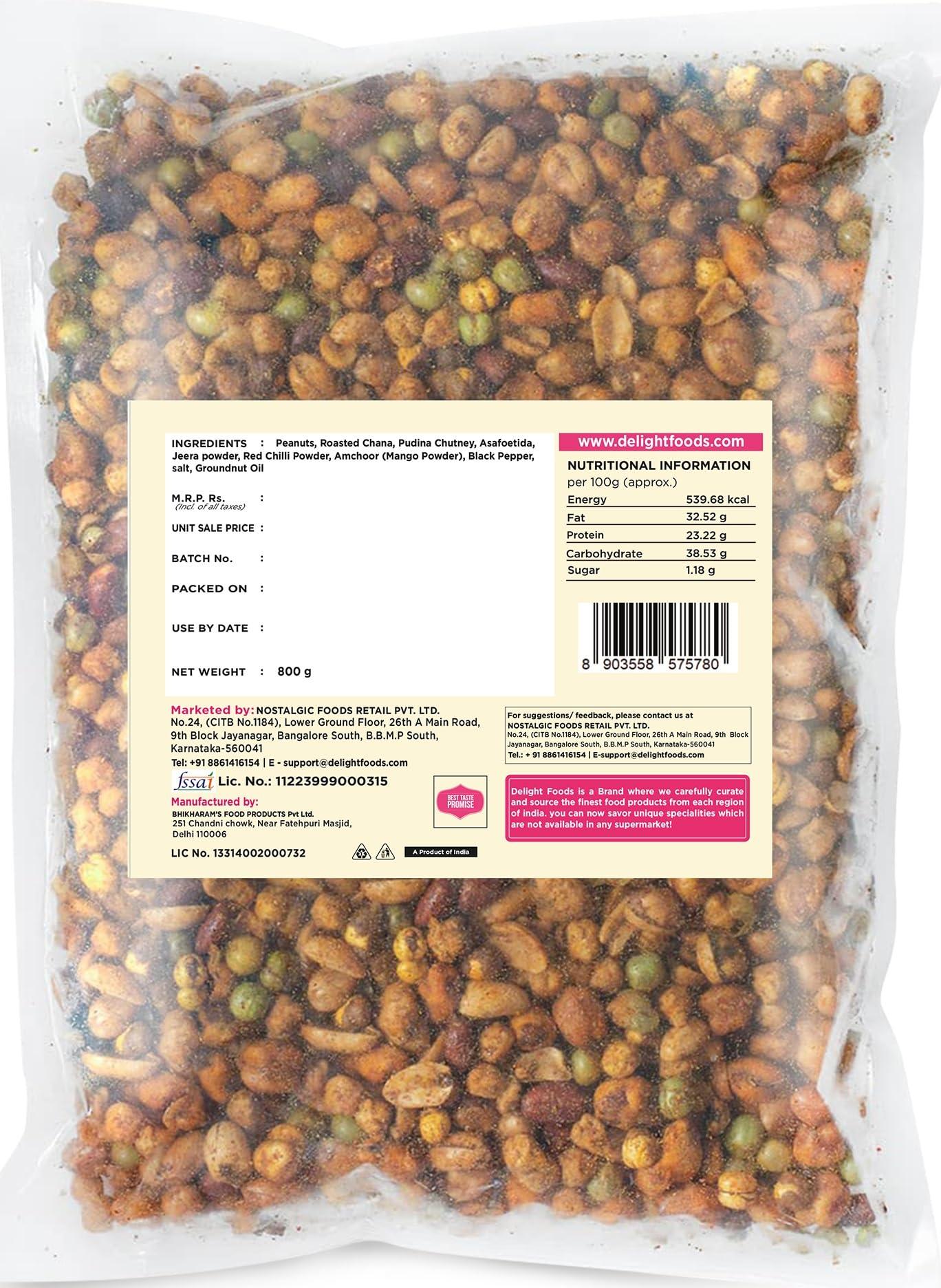 Delight Foods Delight Foods Cocktail Masala Nut Mix 800g Healthy Groundnut Oil Fried Namkeen, Indian Snacks, No Preservatives