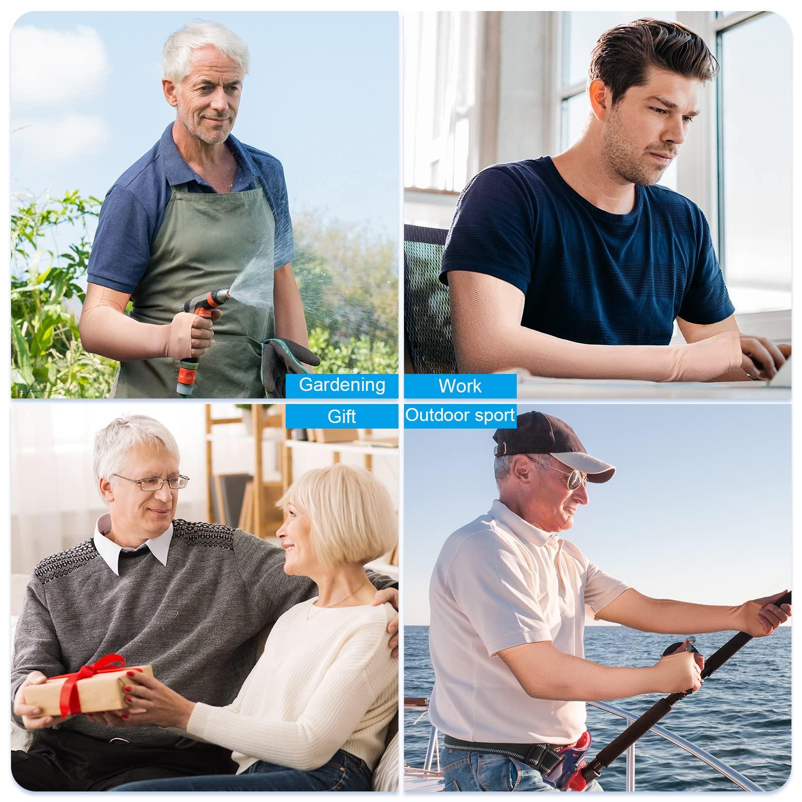 Coume Coume 2 Pairs Arm Skin Protection Sleeves Arm Protectors for Thin Skin and Bruising Compression Sleeves Washable Arm Sleeves(Elegant Style,Large), Nude