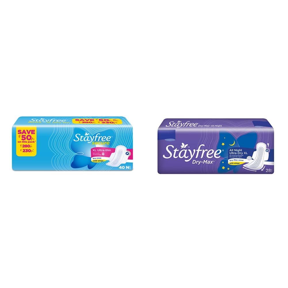 Stayfree Stayfree Secure XL Ultra Thin Sanitary napkins (40 Count) & Stayfree Dry Max All Night Sanitary napkins (28 Count)