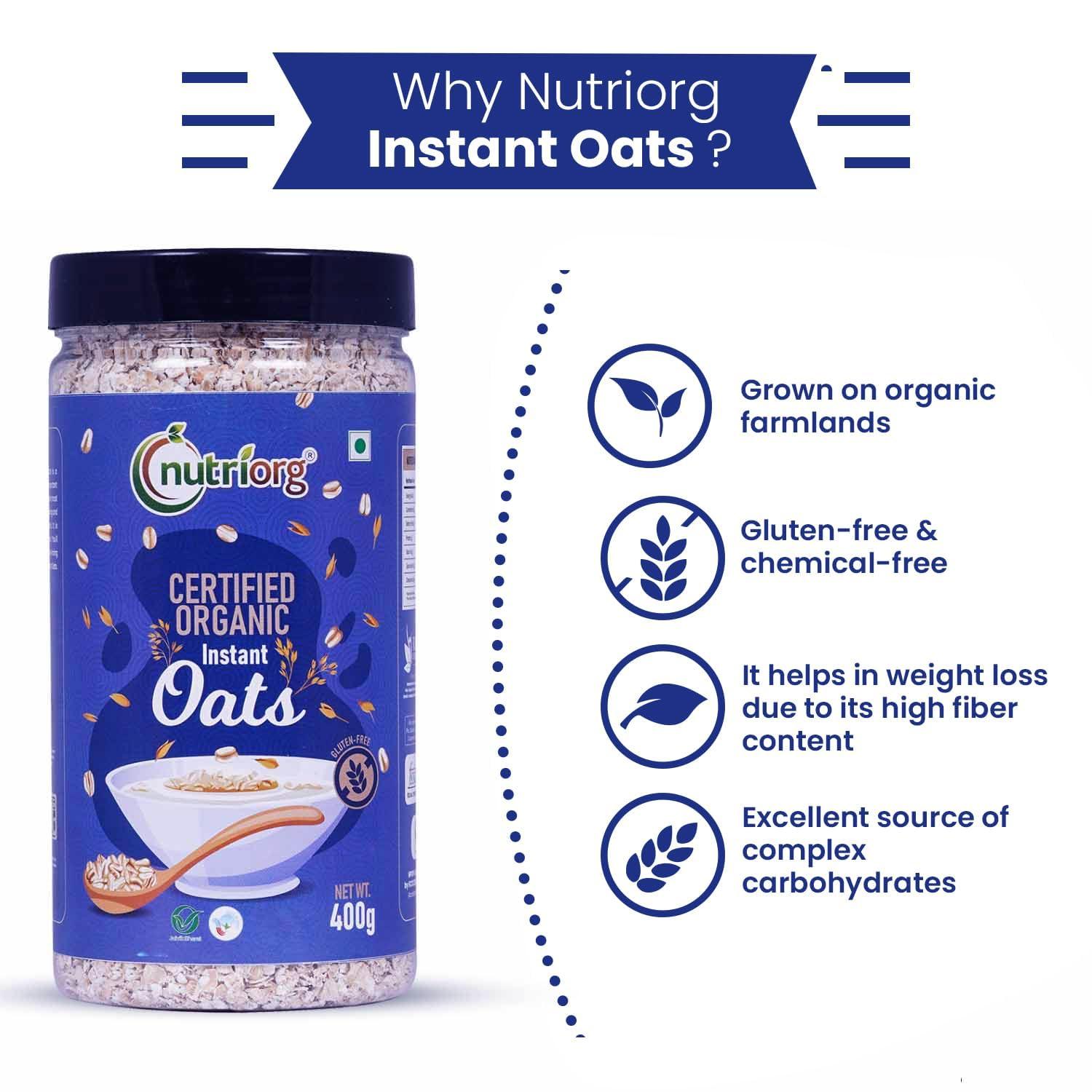 nutriorg Nutriorg Organic Instant Oats 800g (Pack of 2 x 400 gm)