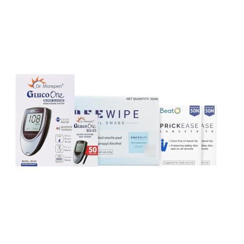 Beato Dr. Morepen GlucoOne BG 03 Glucometer with 50 Strips, 100 Lancets with 100 Swabs