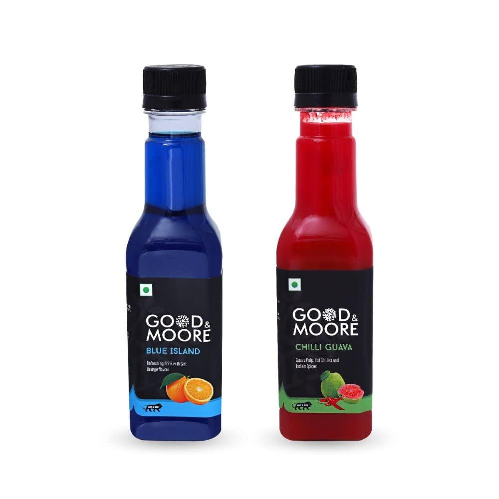 GOOD+MOORE GOOD&MOORE Combo of 2 | Blue Island, Chilli Guava | For Cocktail, Mocktail, Sodas, Ice-teas and more | Concentrated Syrup | Ready to mix | Premium Syrup | (250ml x 2)