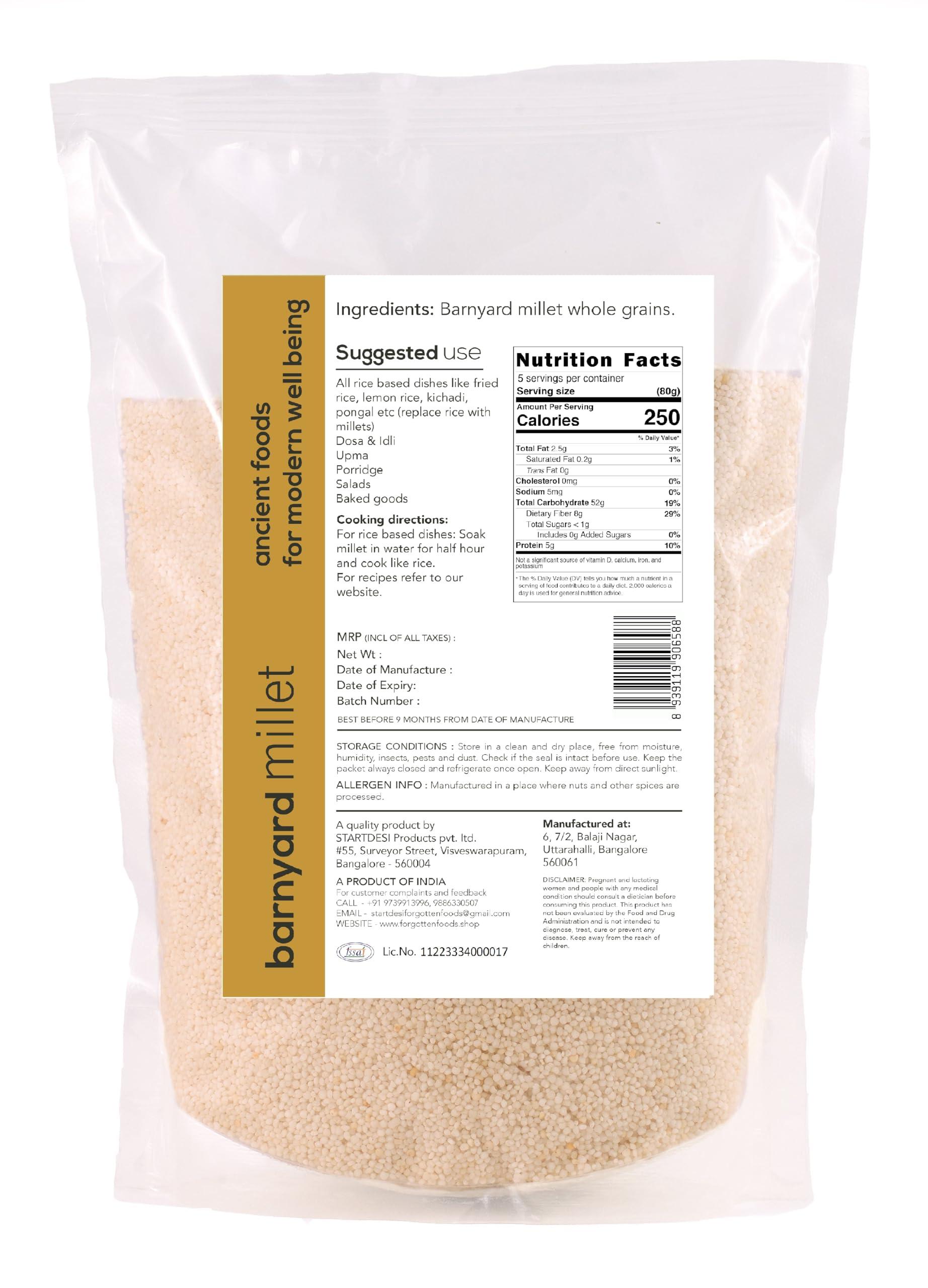 Forgotten FORGOTTEN Foods \"Barnyard Millet\" 900g - Organic Native Ancient Whole Grains - Udhalu Siridhanya, Kuthiravalli, Bhagar, Varai, Sama, Samo, Samvat Chawal, Vrat ke Chawal, Mordhan, Moraiyo, Sanwa