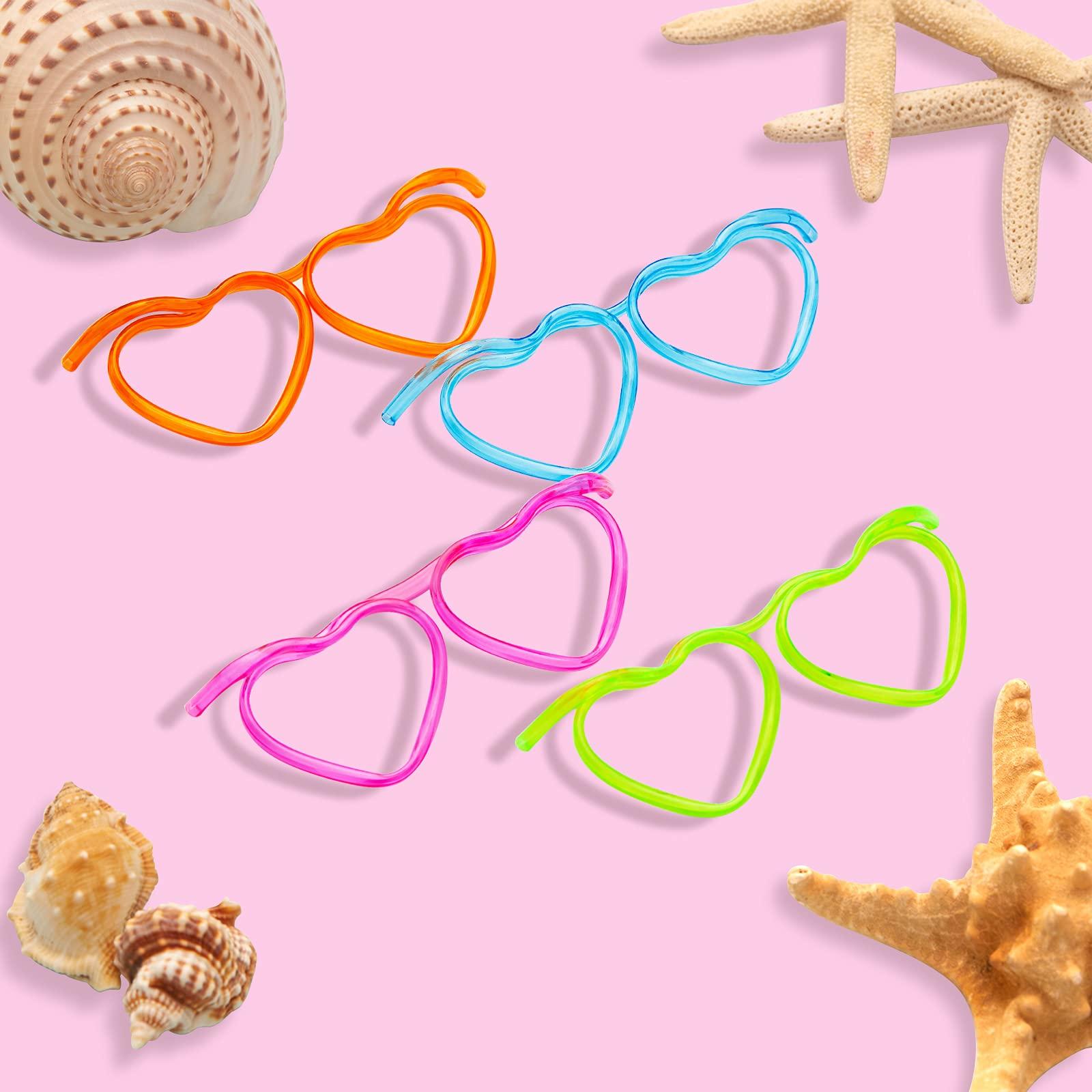 Gelme Nutri 8PCS Silly Straw Glasses, Reusable Fun Loop Drinking Straw Eye Glasses, Novelty Eyeglasses Straw for Kids Party Annual Meeting Parties Birthday (4 Colors Heart)