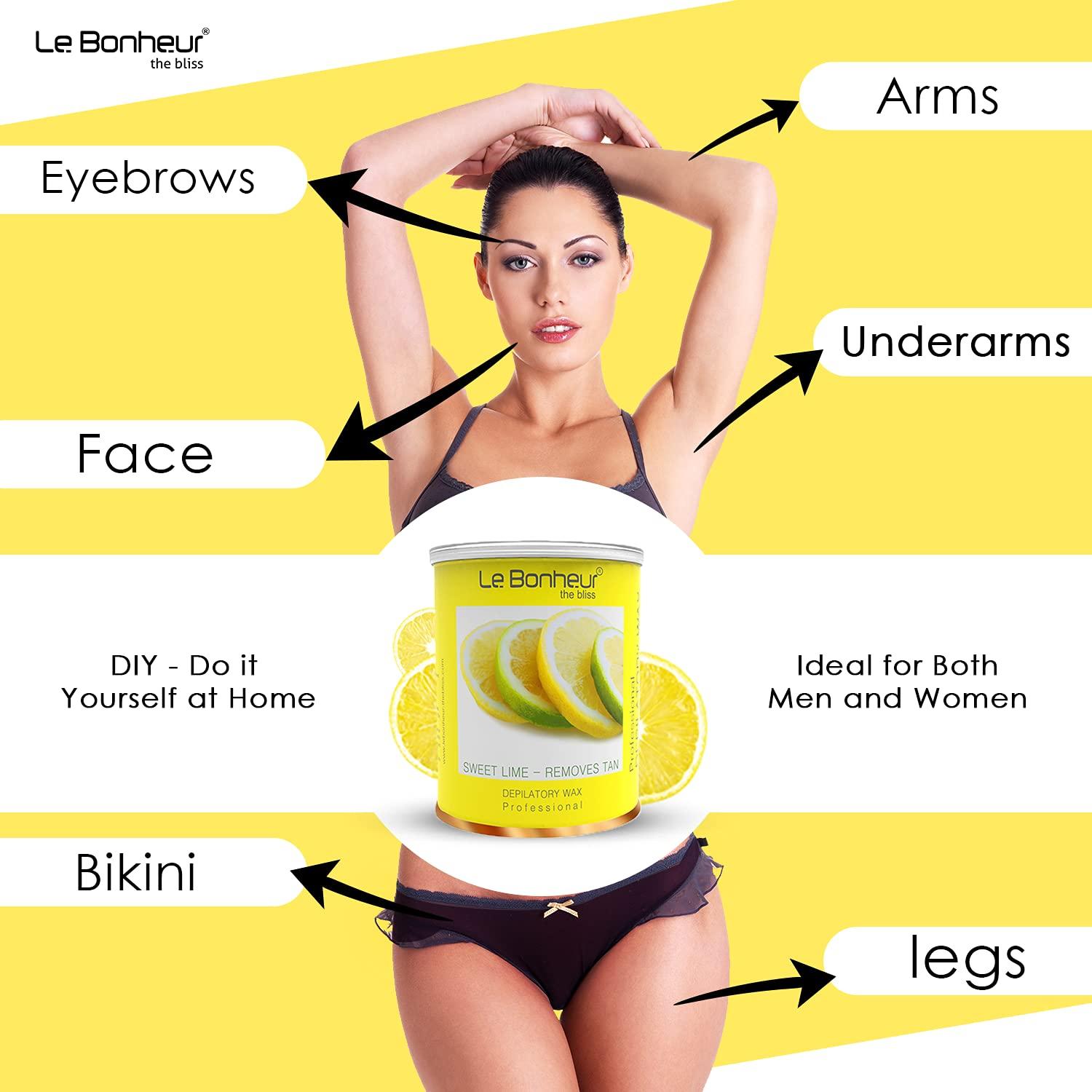 Le Bonheur.. Le Bonheur Sweet Lime D Tan Wax | Suitable Hair And Tan Removal | Perfect Bridal Wax | Its Summer Remove Tan | No Dry Skin After Use | For All Type Of Skin | Free Pre Wax Gel and Post Wax Oil | 800gm (Pack of 3)