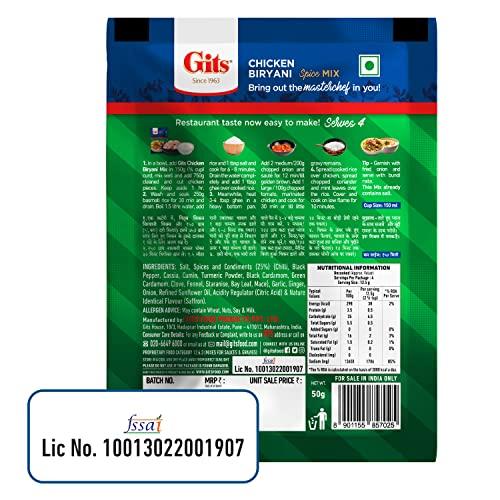 Gits Gits Ready to Cook Spice Mix Chicken Biryani 300g,(Pack of 6 X 50g Each)