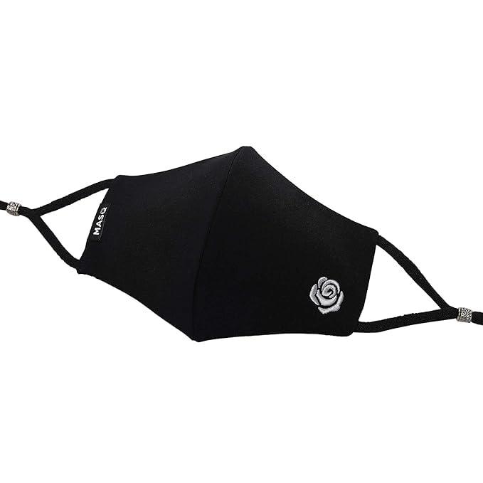 MASQ MASQ By Q-One His-Her Breathable Protective Reusable Washable Masks, 4 Layer Embroidered, Fashionable Cotton Cloth Face Mask for Women and Girls with Ear Adjusters