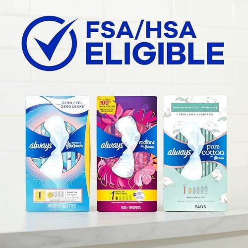 Always Always Infinity FlexFoam Pads for Women Size 5 Extra Heavy Overnight Absorbency, Up to 12 Hours Zero Leaks, Zero Feel Protection, with Wings Unscented, 30 Count