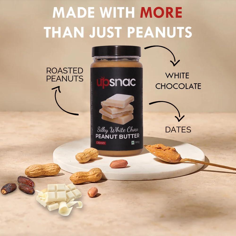 UPSNAC Upsnac Silky White Chocolate Peanut Butter Creamy 900g | High Protein | Tasty & Healthy Nut Butter Spread | No Refined Sugar | Zero Trans Fat | Cholesterol Free & Gluten Free