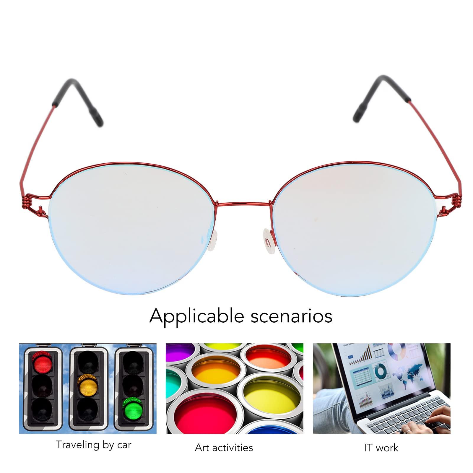 cooden Red Green Color Blind Glasses, PC Lens Stainless Steel Frame Colorblind Glasses for Men Women Colorblind Correcting Glasses for Red Green Blindness Indoor Outdoor Use (Red Frame)