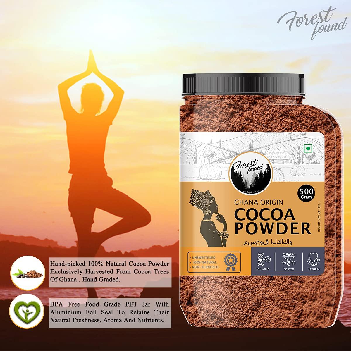 FOREST FOUND Forest Found 100 % Pure & Natural Unsweetened Dark Cocoa Powder for Cake and Chocolate Making (500 Gm)