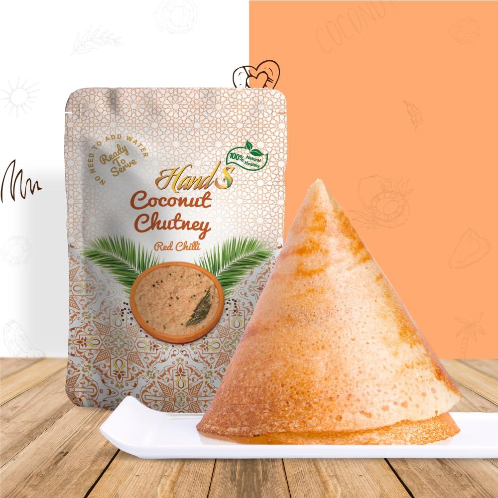 Hands HandS Red Chilli Coconut Chutney | 500 gms X Pack of 4 | Lal Mirchi / Mildly Spicy | No added Preservatives or Chemicals | No need to add Water | Vegan and Keto Friendly | best Dip for South and North Indian Dishes