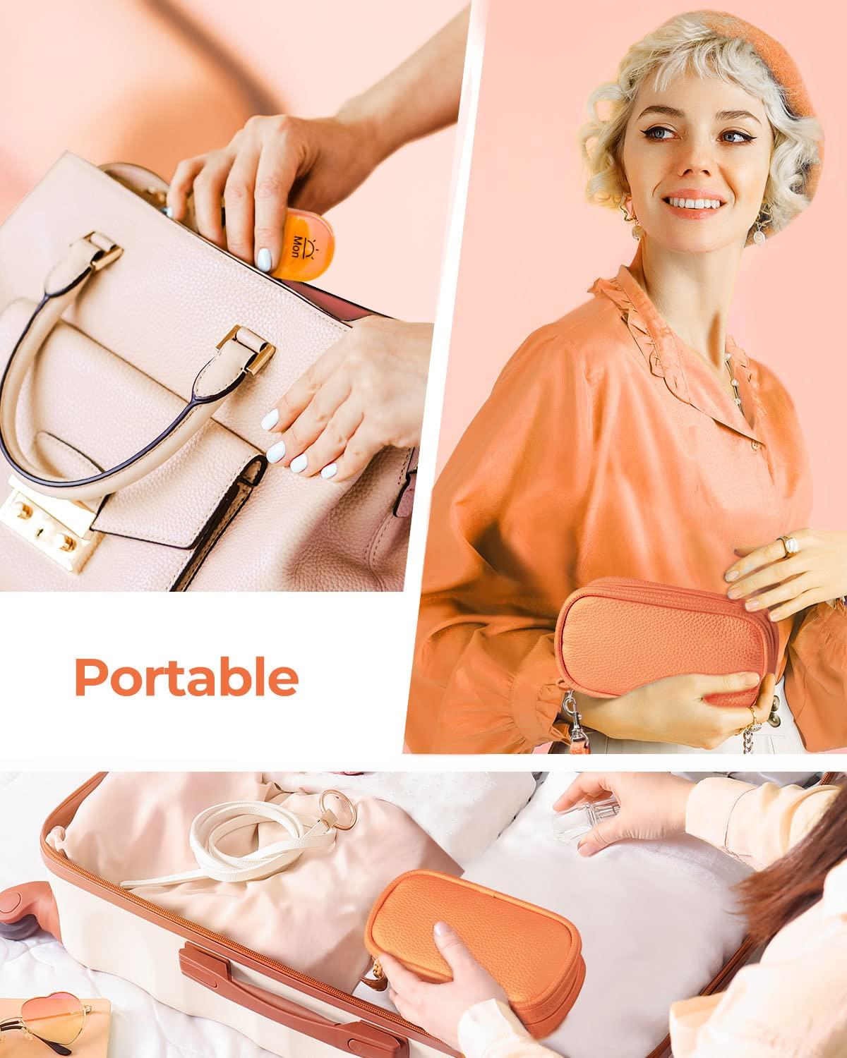 AMOOS Amoos Cute Pill Organizer 2 Times a Day, PU Leather Pill Case for Women, Orange