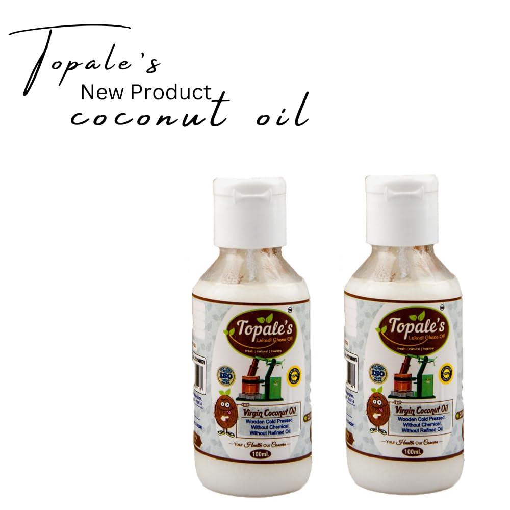 TOPALE\'S Topale\'s - Premium Wooden Cold Pressed natural Virgin Coconut Oil 100ml | Edible Grade, Organic, Pure And Great for Hair, skin and Cooking - PACK OF 2