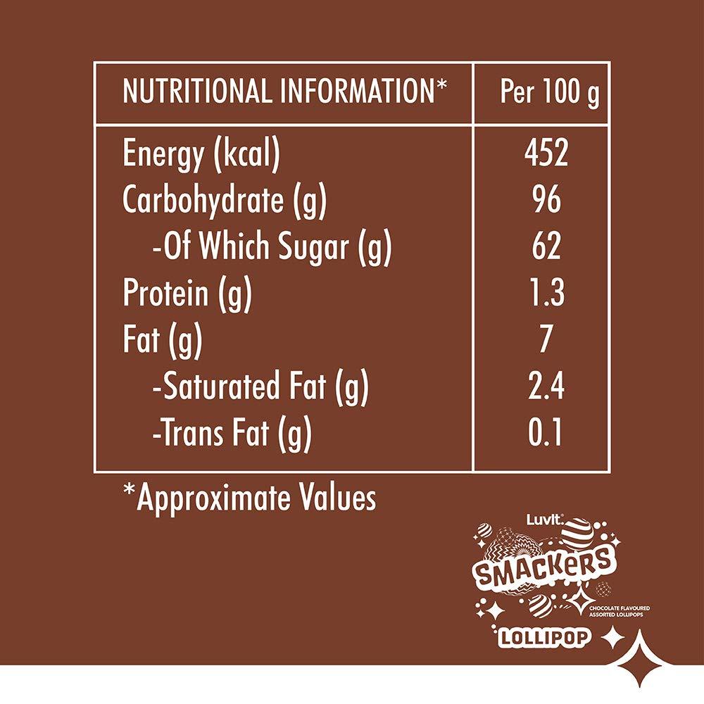 LuvIt. LuvIt Smackers Chocolate Flavoured Lollipops (Chocolate Butterscotch, Chocolate Vanilla, Chocolate Strawberry & Chocolate) | Pack of 1-480g Each