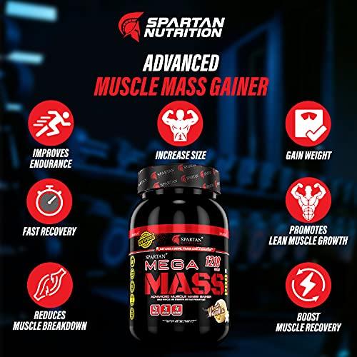 SPARTAN Spartan Nutrition Mega Mass Pro High Protein and High Calorie Mass Gainer / Weight Gainer Powder - 2.2 lbs, 1KG (French Vanilla) with Vitamins and Minerals