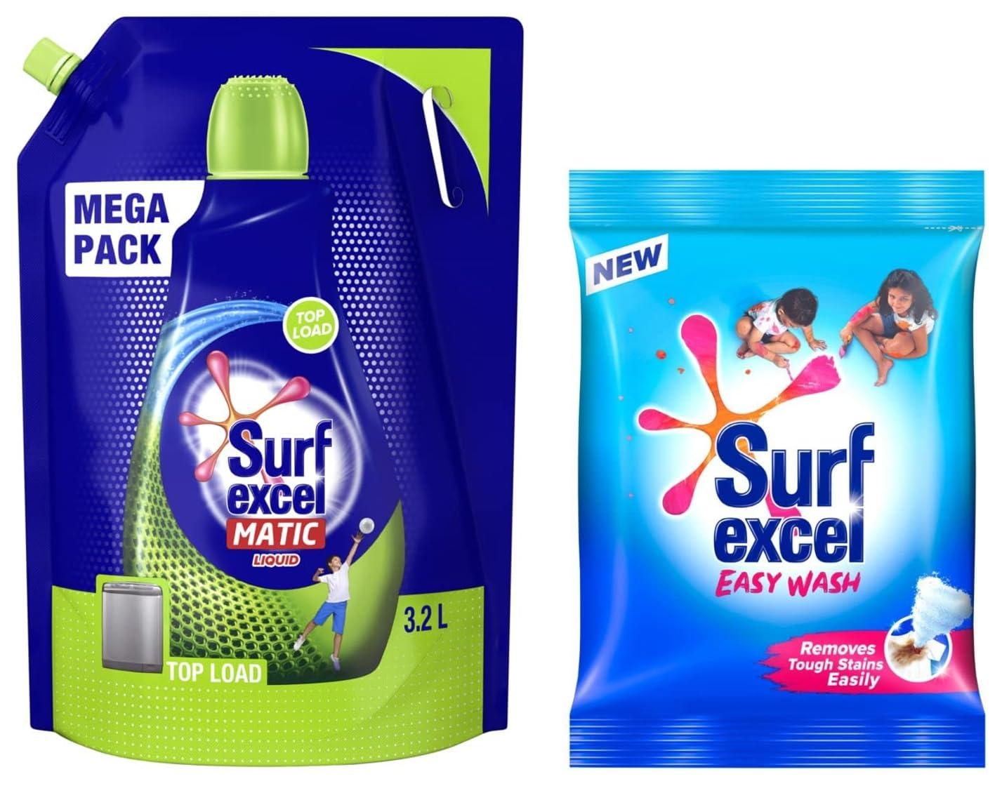 Surf Excel Surf Excel Matic Top Load Liquid Detergent 3.2 L Refill,- Mega Pack & Easy Wash Detergent Powder 1.5 Kg