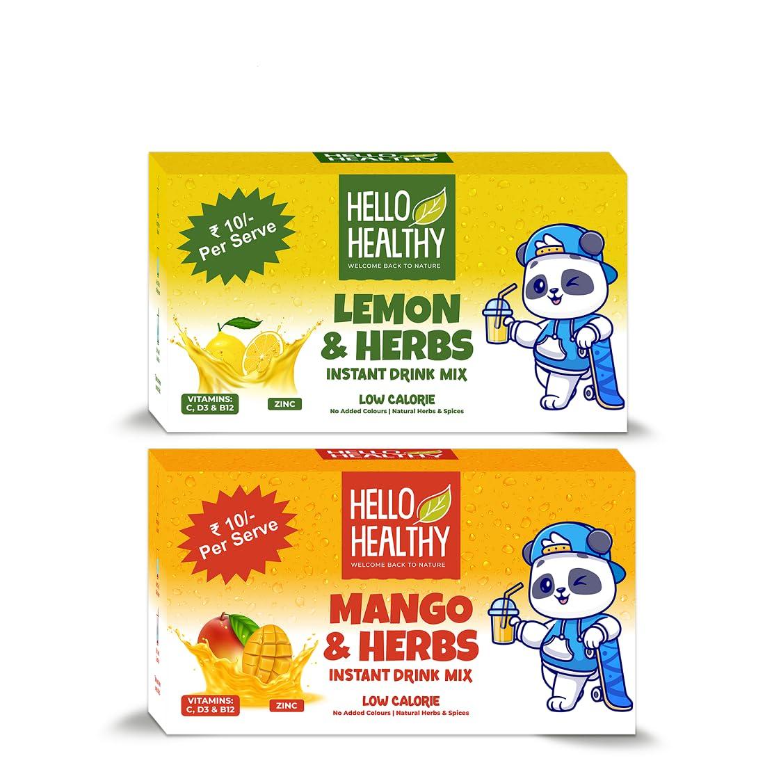 Hello Healthy Hello Healthy Mango & Herbs and Lemon & Herbs Mix Instant Drink Pack of 2 Set (40 Sachets) Nutrition Drink (2x300 g, Mango, Lemon Flavored)