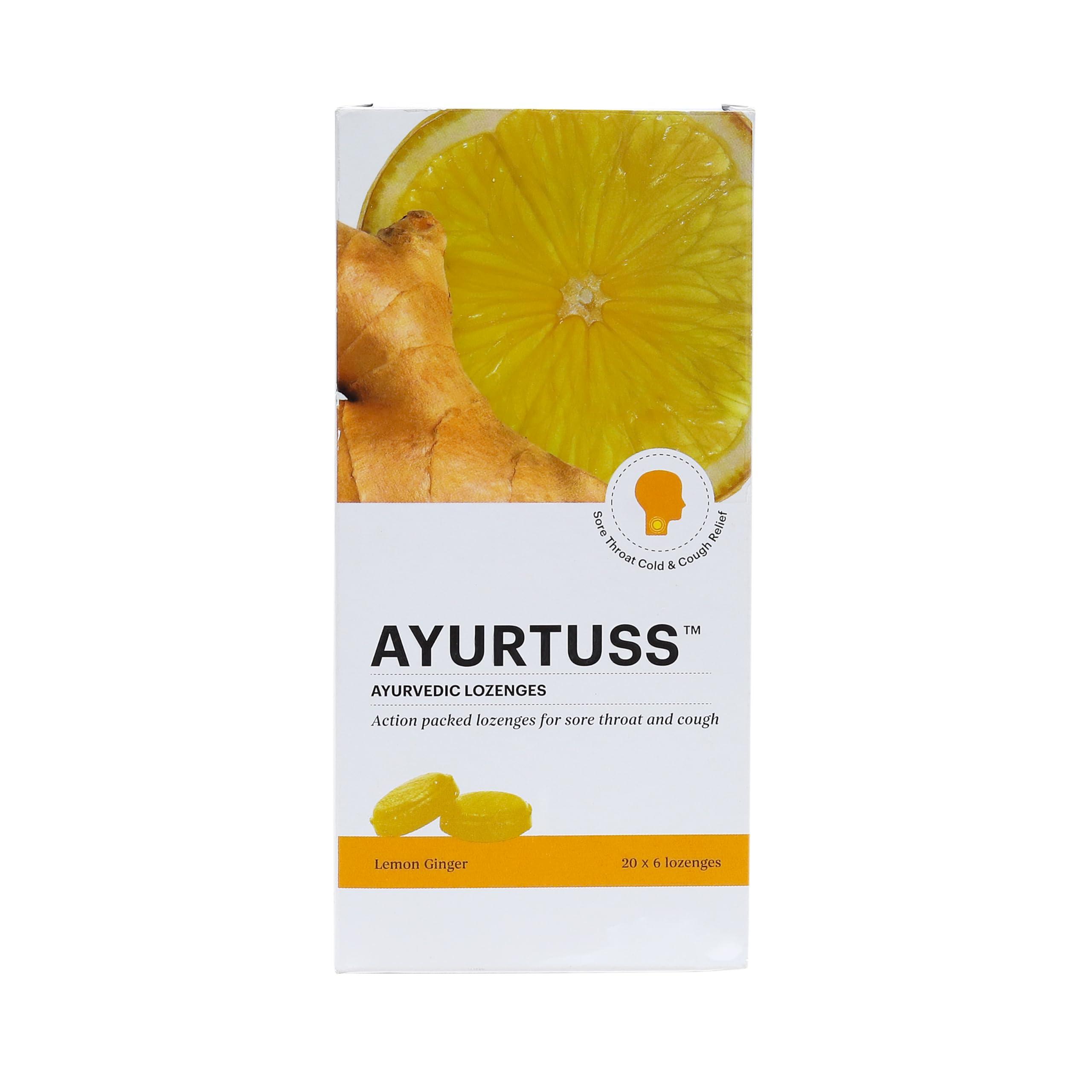 FOREST SECRETS Forest Secrets Ayurtuss Ayurvedic Lozenges| Sore Throat & Cough Relief| For Itchy Throat| Lemon Ginger - 20 X 6\'S