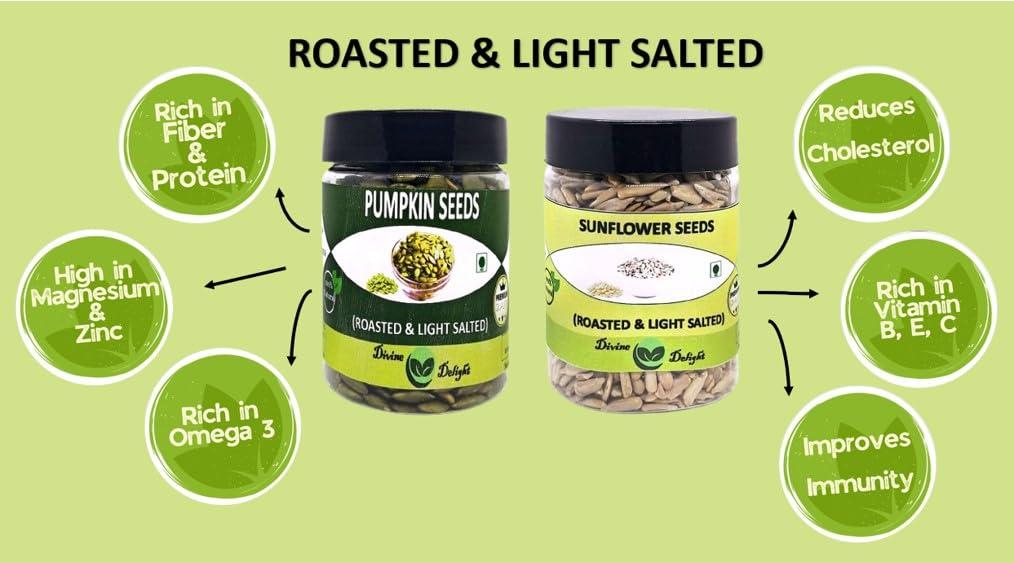divine delight PUMPKIN SEEDS AND SUNFLOWER SEEDS COMBO PACK (150 G EACH)