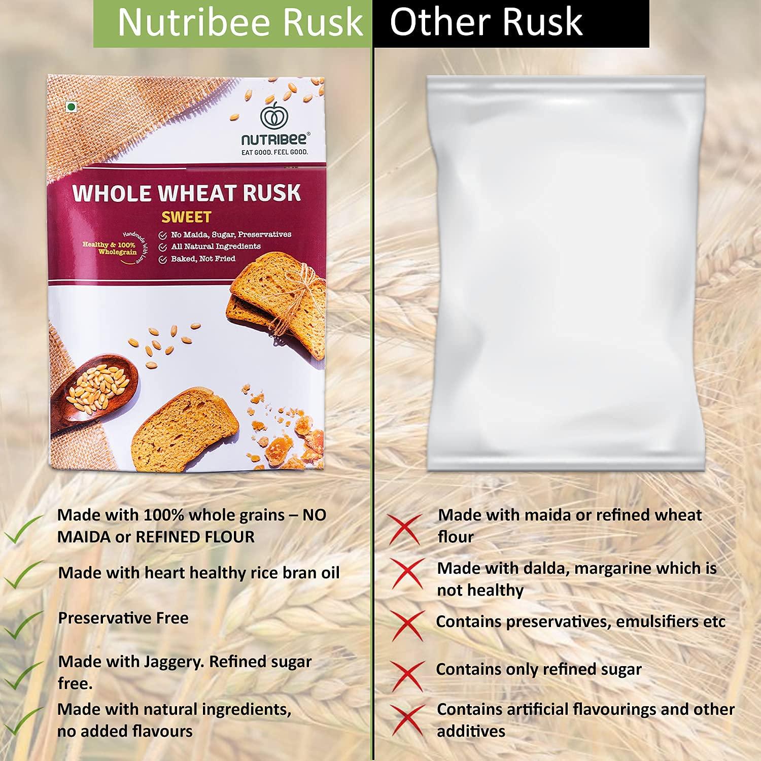 Nutribee Nutribee 100% Whole Wheat Atta Rusk | Refined Sugar-Free | Healthy Diet Toast | No Maida and Sugar | No Preservatives | 840g
