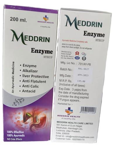 MEDDRIN HEALTH Meddrin Health enzyme syrup 100% NATURAL & AYURVEDIC Digestive Tonic Enriched With 40 Digestion Enzymes Supplement for Gas & Acidity, Constipation, Bloating, and Improve Immune System 200 ml