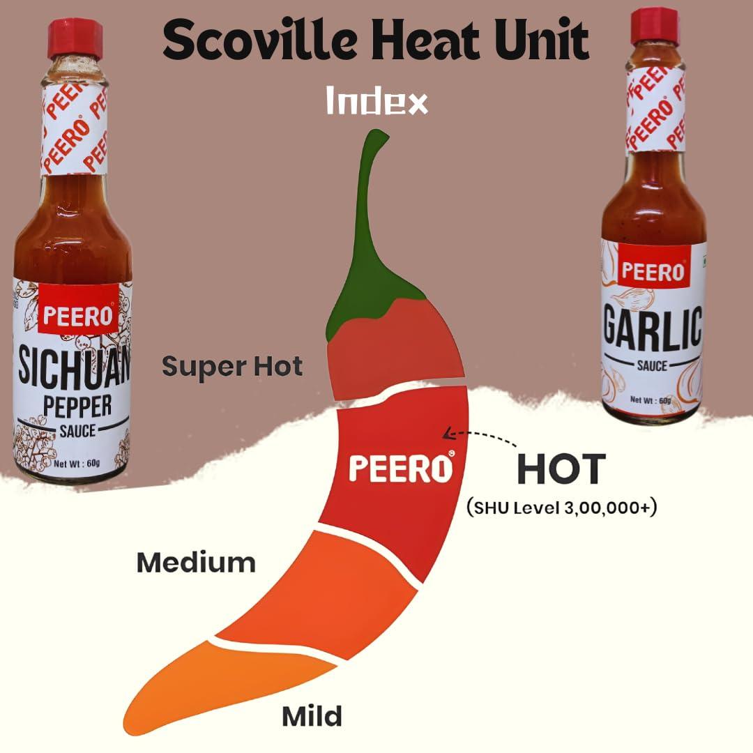 Peero PEERO Ultra Hot Sauce Combo, Sichuan Pepper + Garlic, Made With 100% Organic Dalle Khursani Chilli Pepper from Sikkim, Pack of 2 x 60 gm Bottle Each (120g)
