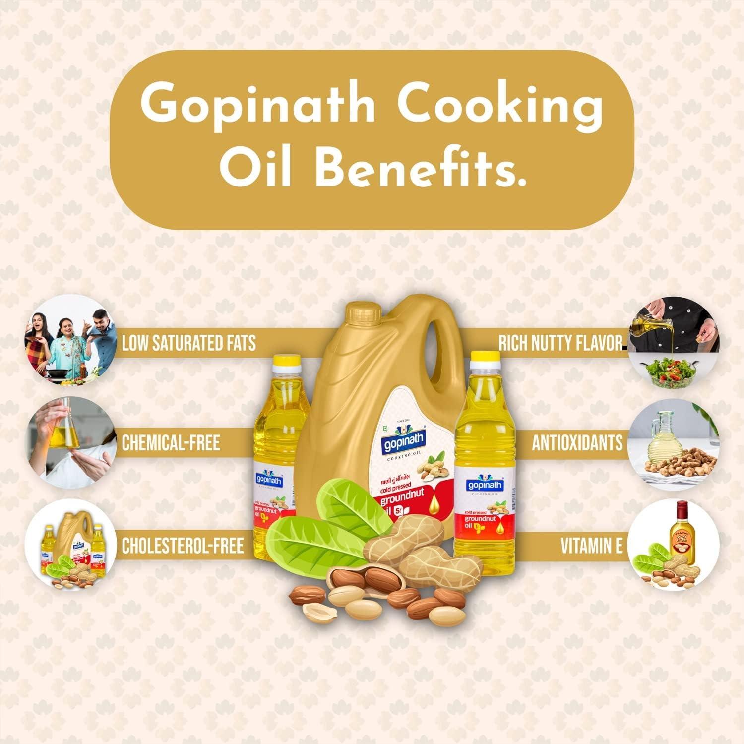 GOPINATH COOKING OIL Gopinath Cold Pressed Groundnut Oil - 1 Litre | Peanut Oil | Sing Tel | Kolhu/Kachhi Ghani/Chekku/Wood Pressed | Natural Oil | Chemical Free
