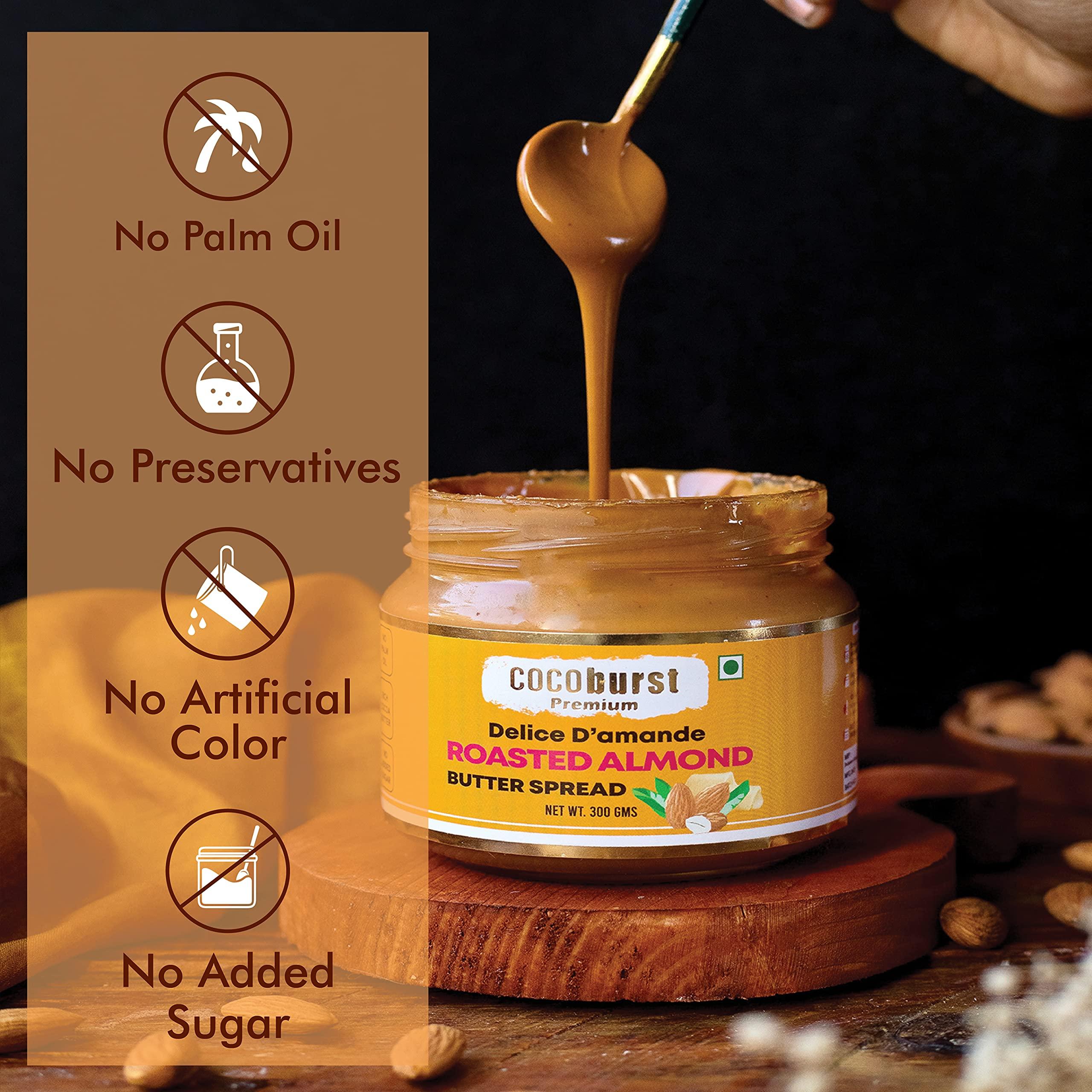 Jindal Cocoa JINDAL COCOA Cocoburst Creamy Roasted Unsweetened Almond Butter Spread 300 Gm | 95% Almonds | Protein Rich | No Palm Oil | No Artificial Preservative | No Added Colour | No Added Sugar