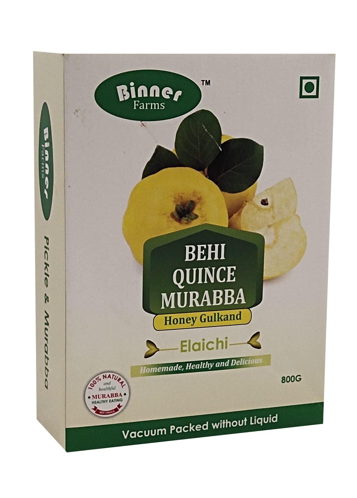 BINNER FARMS BINNER FARMS Homemade Amla, Apple, Bael, Bamboo/Bans and Behi/Quince Murabba (Seedless) with Honey Gulkand Flavor of ELAICHI VACCUME PACKED WITHOUT LIQUID- 800G Each(Total 4000G)