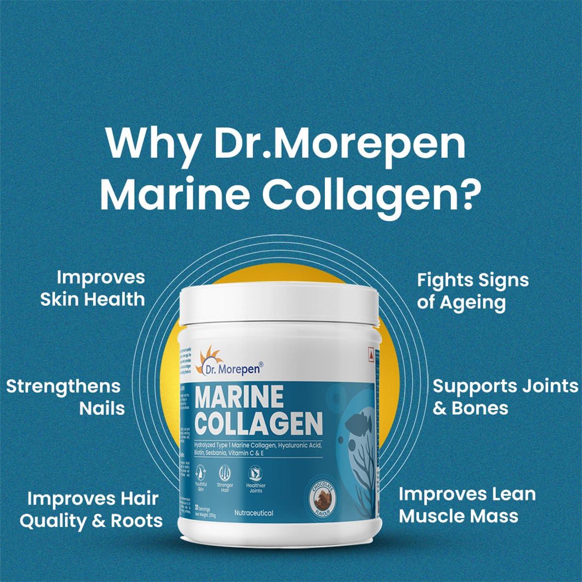 Dr. Morepen DR. MOREPEN Marine Collagen Skin Protein Powder With Hyaluronic Acid, Vitamin C, Sesabania & Biotin For Healthy Skin | Chocolate Flavour | 48 Servings - 250 Pack of 2