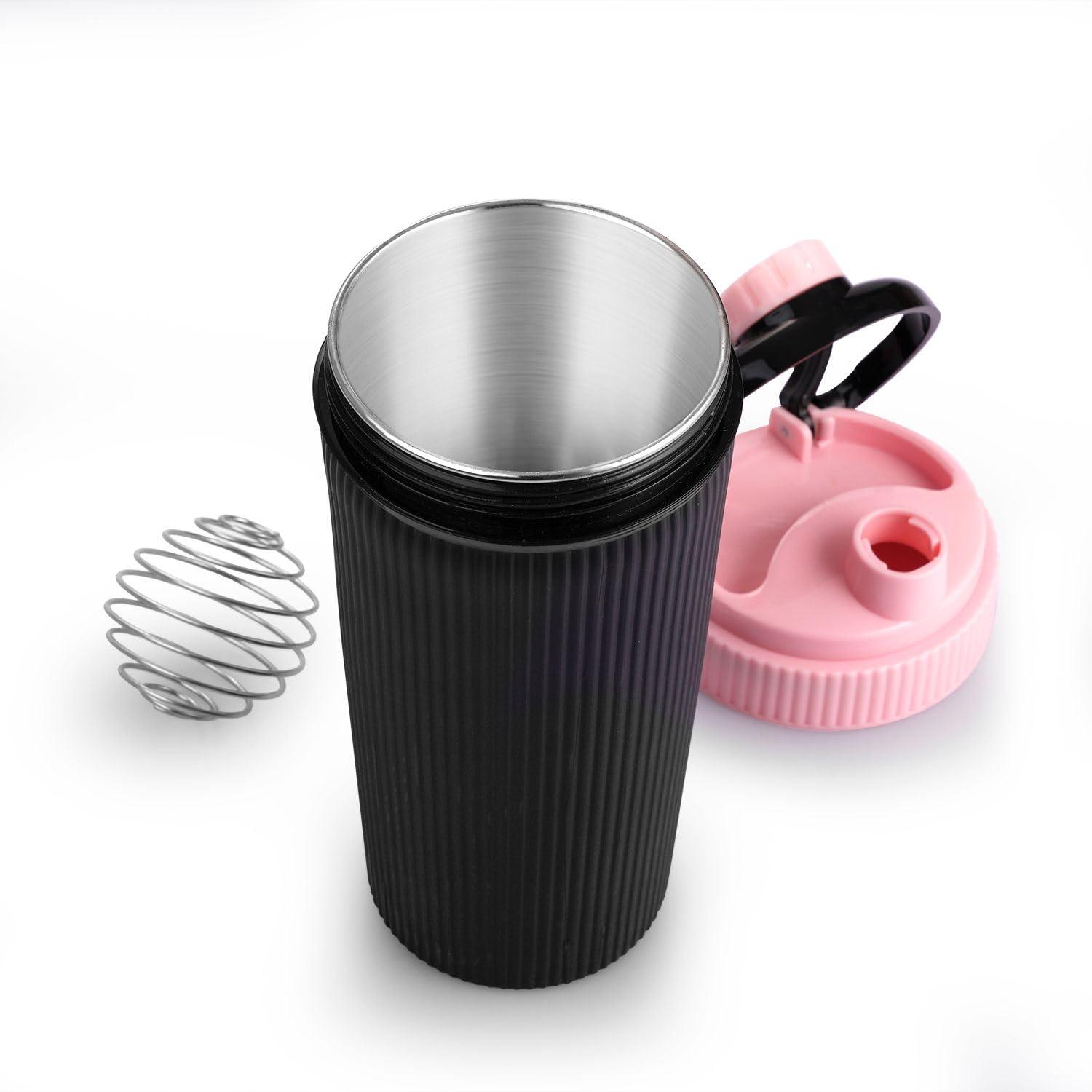 LD LUCIDO DECORE LUCIDO Combo of 2 Combo of 2 Stainless Steel Airtight Leakproof Insulated Protein Shaker Bottle with Blender Spring for Preworkout & Gym (630 ml, Pink & Orange)