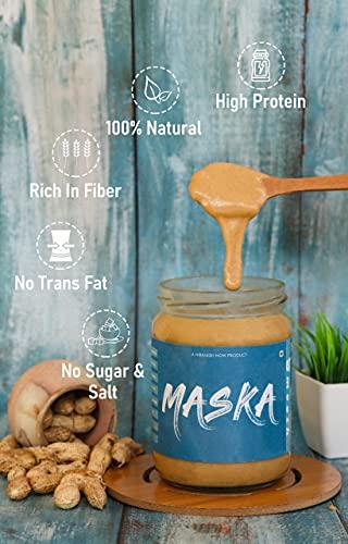 MASKA Maska Natural Peanut Butter Smooth 500 G Unsweetened | High Protein | All-Natural | No Sugar & Salt | Organic | Glass Jar | Gluten Free | Vegan | Vegetarian | Keto Friendly | Eco-Friendly |