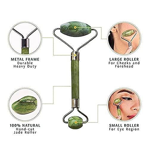 Jamon Jamon Jade Roller & Gua Sha Manual Massage Set, Anti-Aging Natural Jade Face Roller Set - Face Eye Neck Beauty Roller for Slimming & Firming - Rejuvenate Skin & Remove Wrinkles (Green)
