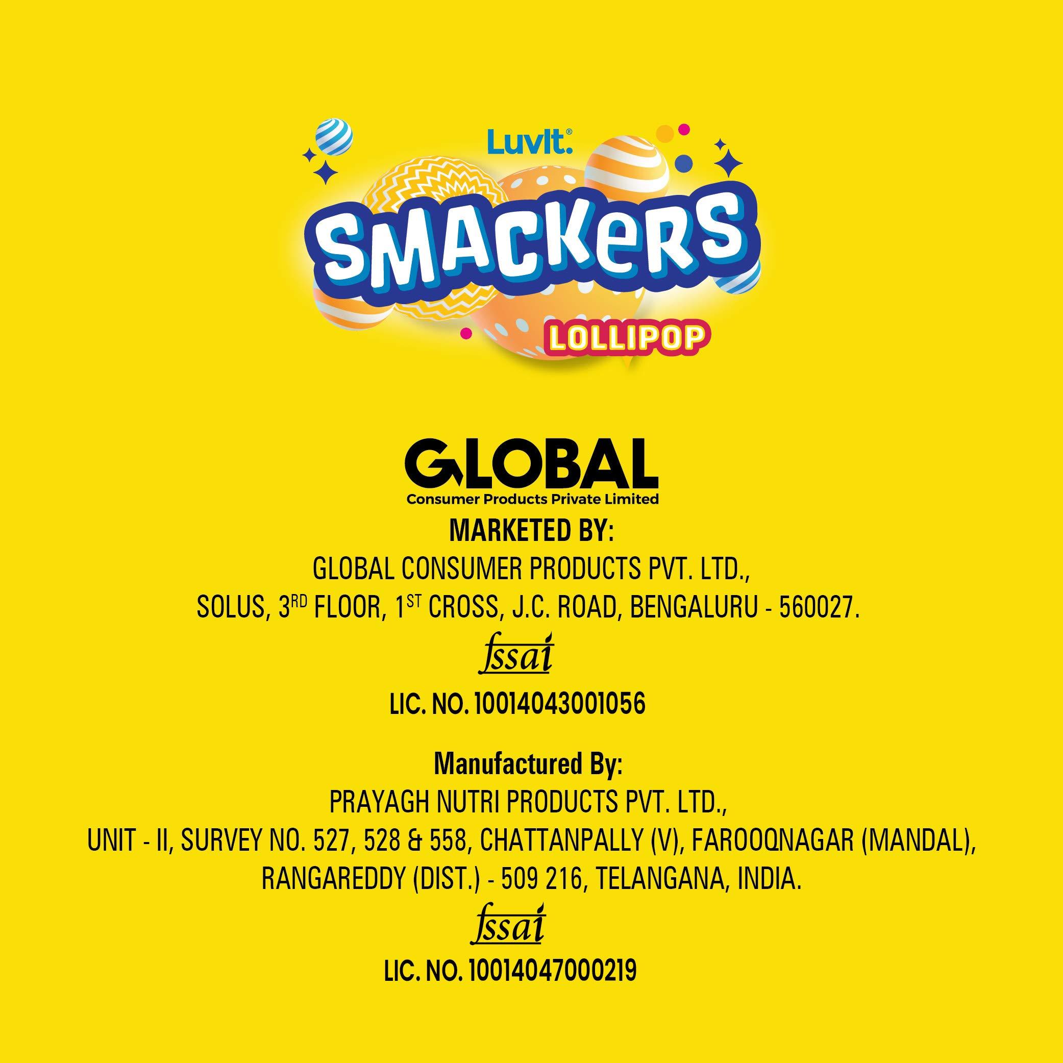 LuvIt. LuvIt. Smackers Fruit and Chocolate Flavoured Lollipops Pack Combo , 576g - Pack of 6