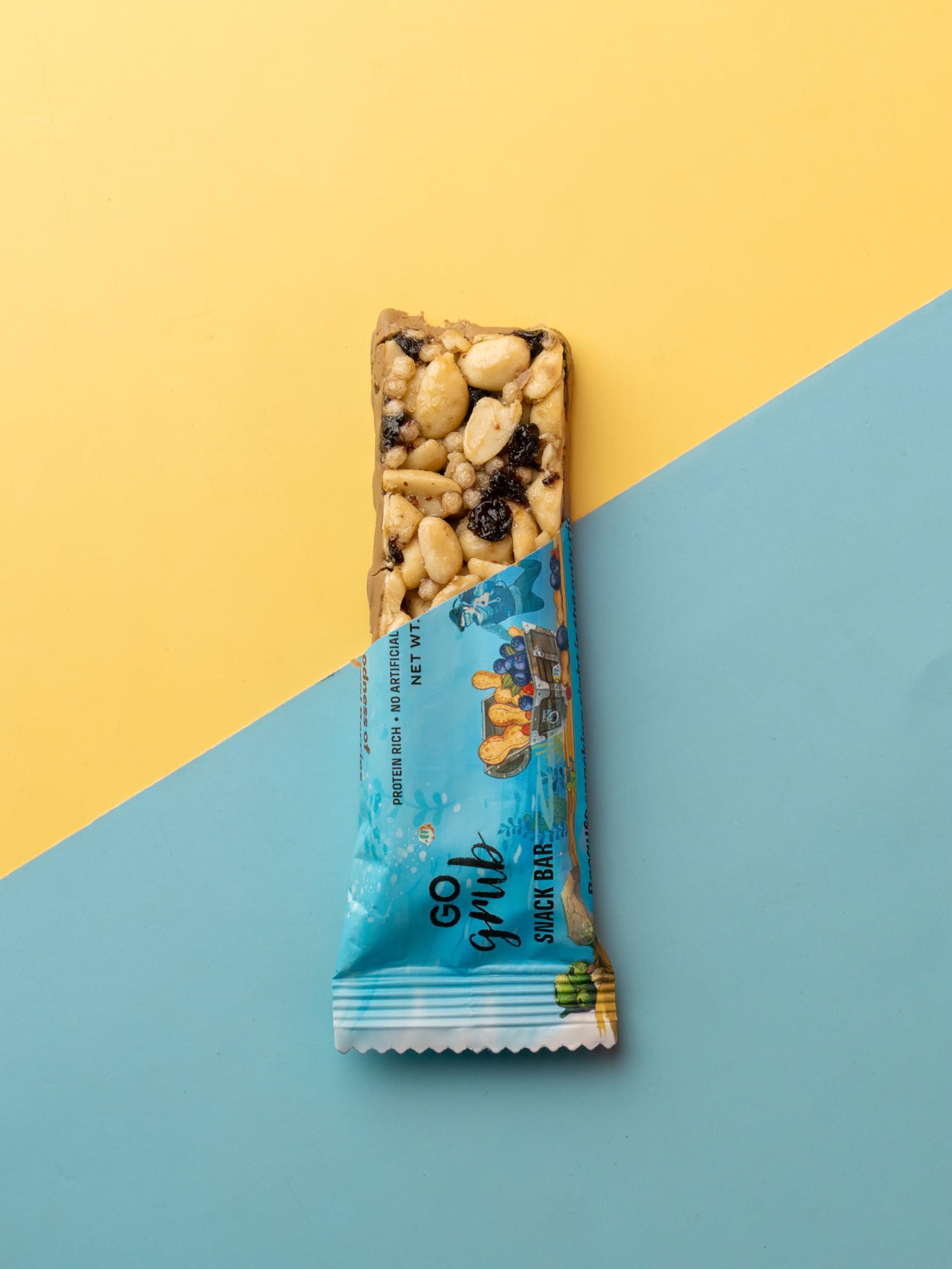 Go Grub Go Grub - Peanut Blueberry Snack Bar | Crunchy Energy Bars with Whole Nuts, Real Dried Berries | No Preservatives | 100% Vegetarian | Healthy Breakfast, Evening & Midnight Snack | Pack of 10