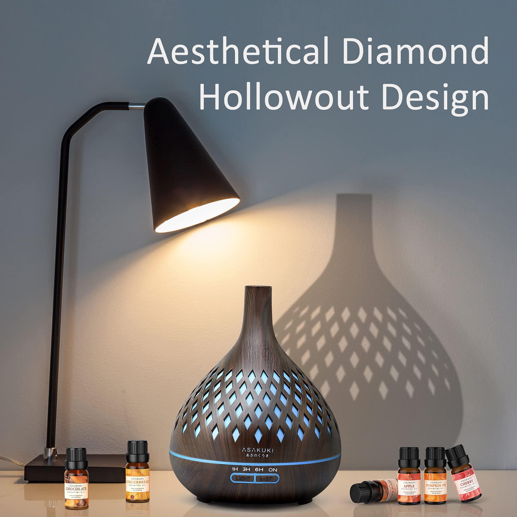 ASAKUKI ASAKUKI 400ML Essential Oil Diffuser, Aromatherapy Oil Diffuser With Cool Mist, Waterless Auto Shut-Off Humidifier And 7 Color Led Night Lights For Home Baby Office-Black