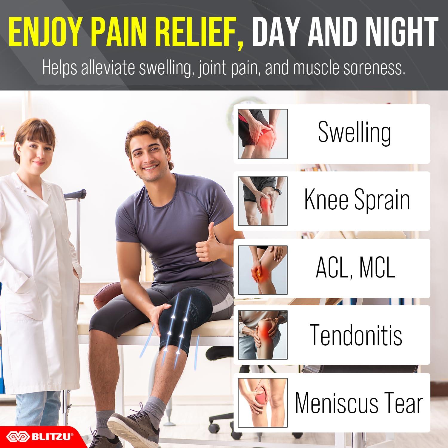 BLITZU BLITZU Flex Plus Compression Knee Brace Men and Women for Joint Pain, ACL MCL Arthritis Relief Meniscus Tear Support for Running Gym Workout Recovery Sleeves Strap Patella 7mm 5mm Neoprene Pad