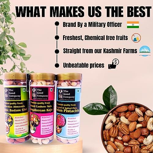 THE GOOD COMPANY Jammu Tawi Express | Mata Vaishno Devi famous Dry fruits nuts combo Pack of 03 Jars | Oil rich Almonds/Badam, Creamy cashews/Kaju & Roasted salted Pistachios | 660g | Family Value pack offer