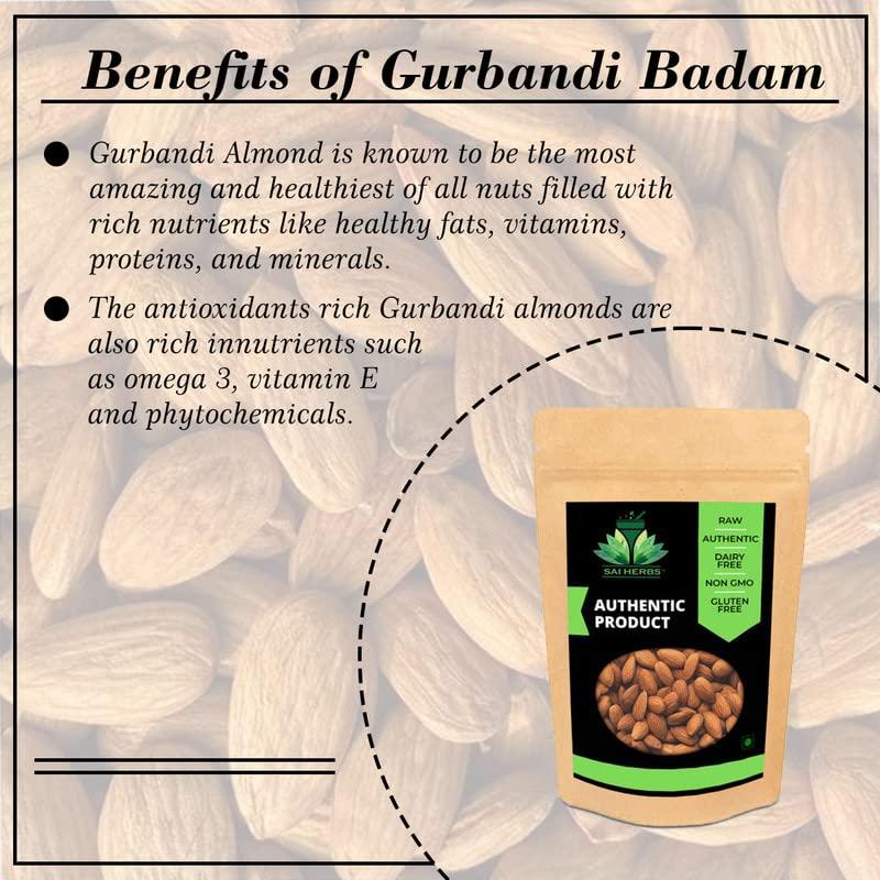 SAI HERBS SAI HERBS Gurbandi Badam - Gurbandi Badam Giri - Peshawari Almond Giri - Pishori Badam - Peshawari Badam - Gurbandi Almond - Pure & Natural (500 Grams)