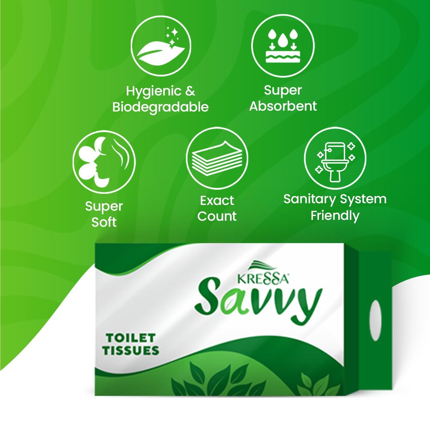 KRESSA Kressa Savvy 2 Ply Toilet paper Roll | 6 Rolls Per pack | Total 18 Rolls 3240 Pulls (Pack Of 3)