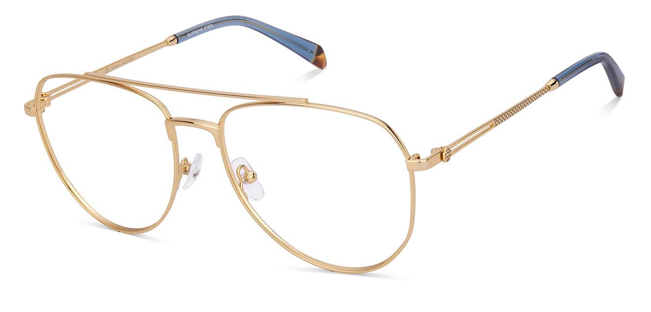 John Jacobs John Jacobs | Blue Cut & Antiglare Zero Power Computer Eyeglasses | Urban Elegance | Gold Full Rim Teardrop Shape | For Men & Women | Extra Wide | JJ E17072