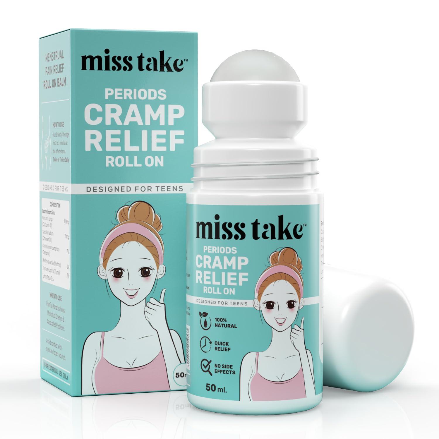 MISS TAKE MISS TAKE Teen Period Cramp Relief Roll On | Product for Period Pain Relief | Pure And Natural Pain Reliever, Say No to Machine, Patches, Oil & Device - 50 ML
