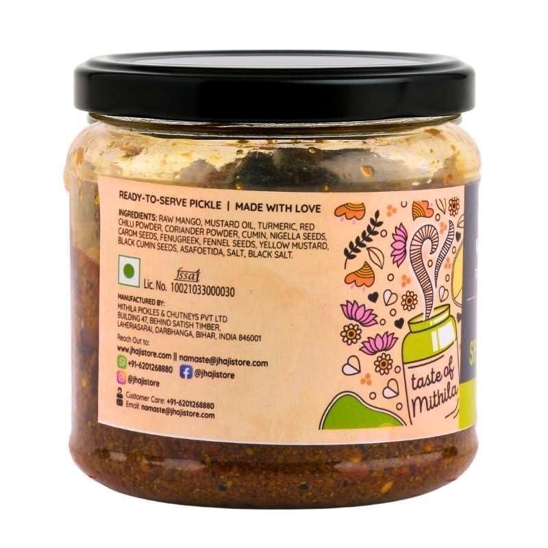 JhaJi - Taste of Mithila JhaJi - Taste of Mithila Special Mango Pickle|Bihari Style Aam Ka Achaar|Tangy & Spicy|Masaledaar & Khatta|1-Inch Mango Pieces|Sun-Dried. No Artificial Preservatives & Colors|Bihari-Style Pickle,250G